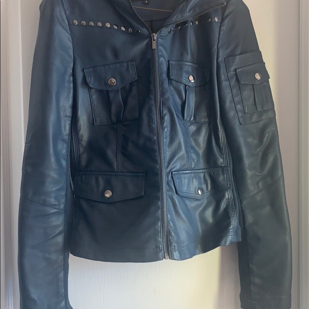Black Rivet Blue Leather Jacket - Size Small - Picture 3 of 7